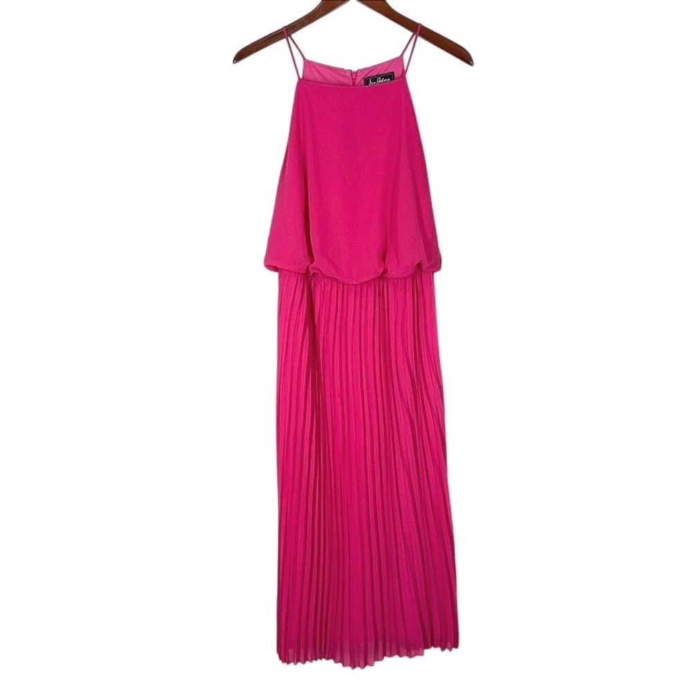 Sam Edelman Womens Pleated Midi Dress M Pink Halter Neck‎ Chiffon Cocktail Party